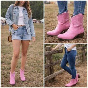 Circus by Sam Edelman Josephina Pink Western Ankle Boots Size 8 Cowboy Booties